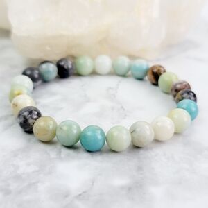 Amazonite Blue Stone Crystal Beaded Bracelet Jewelry Men Women Gift Handmade Art